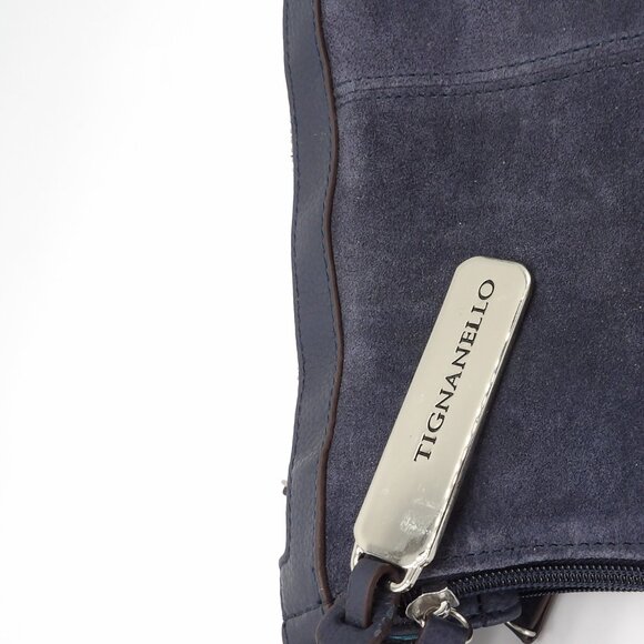 Tignanello Leather Blue Suede Handbag Satchel with Expanding Sides - Picture 7 of 7